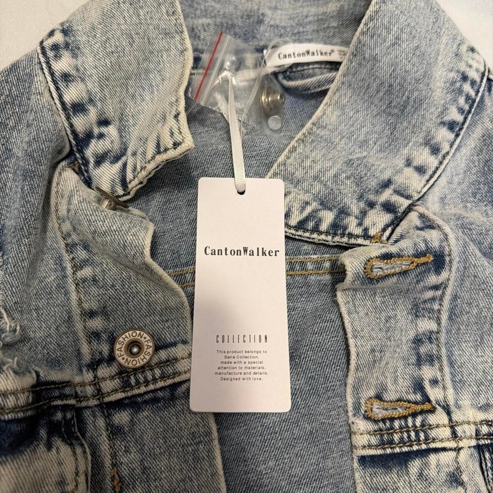 Women's Denim Jacket Ripped Distressed Jean Jacket - Picture 2 of 3